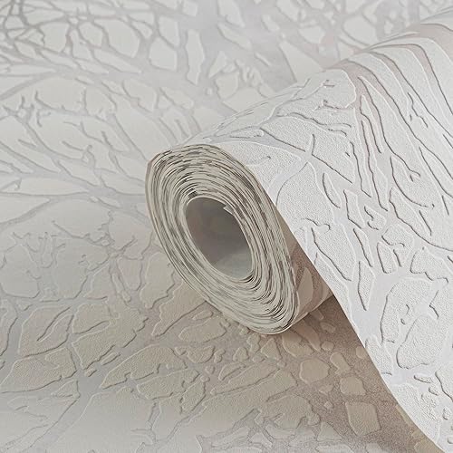 Carta Da Parati Foresta New Life Carta da parati tessuto non tessuto 10.05 m x 0.53 m Bianco Argento Prodotto in Germania 300941 30094-1 - Honorern