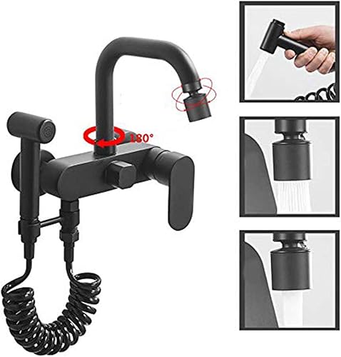 rubinetto cucina a muro Rotazione a 360 ° a parete Acqua per lavello a parete d'acqua possono essere commutate liberamente Tutto rame Con pistola spruzzo pressione-placcatura - Honorern