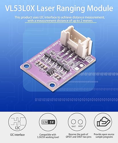 VL53L0X Laser Time-of-Flight Distance Sensor for Raspberry Pi Models Adui STM32 ToF Ranging Sensor I2C Interface 3.3V/5V Working Level Accurate Ranging Up to 2 m - Honorern