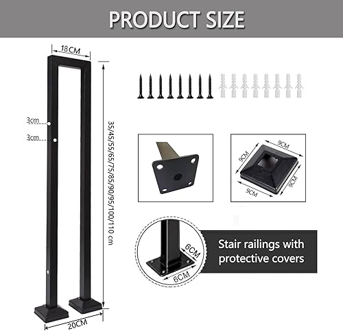 Ringhiera per Scale Interne, Parapetto Scala Interna, Corrimano per Scale forma di U, Ringhiera in ferro per Ville, Balconi, Corridoi Corrimano Ferro Battuto (Nero, 100cm) - Honorern