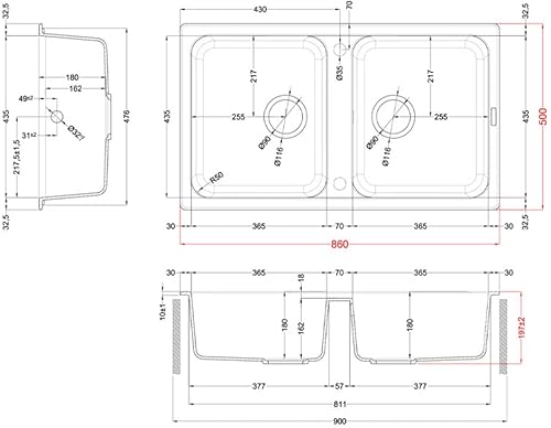Elleci Lavello Incasso Life 450 2 vasche 86×50 Grigio Tortora Granitek LG245043 - Honorern