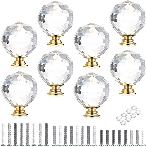 Manopole rotonde per armadietti, in vetro, 40 mm, con maniglie decorative per cassetti, armadietti, credenze, cassettiere e cassettiere, colore: oro - Honorern