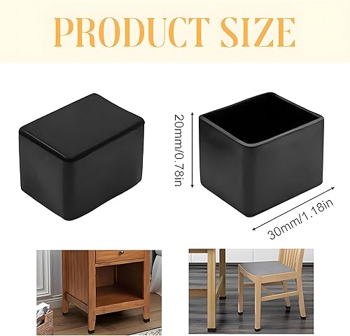 Tappi per Sedie e Mobili in Gomma Morbida – 4 Pezzi – Gommini per Gambe in Legno, Plastica o Ferro di Sedie e Tavoli – Antigraffio e Antirumore per Pavimenti 20 * 30 mm – Nero - Honorern