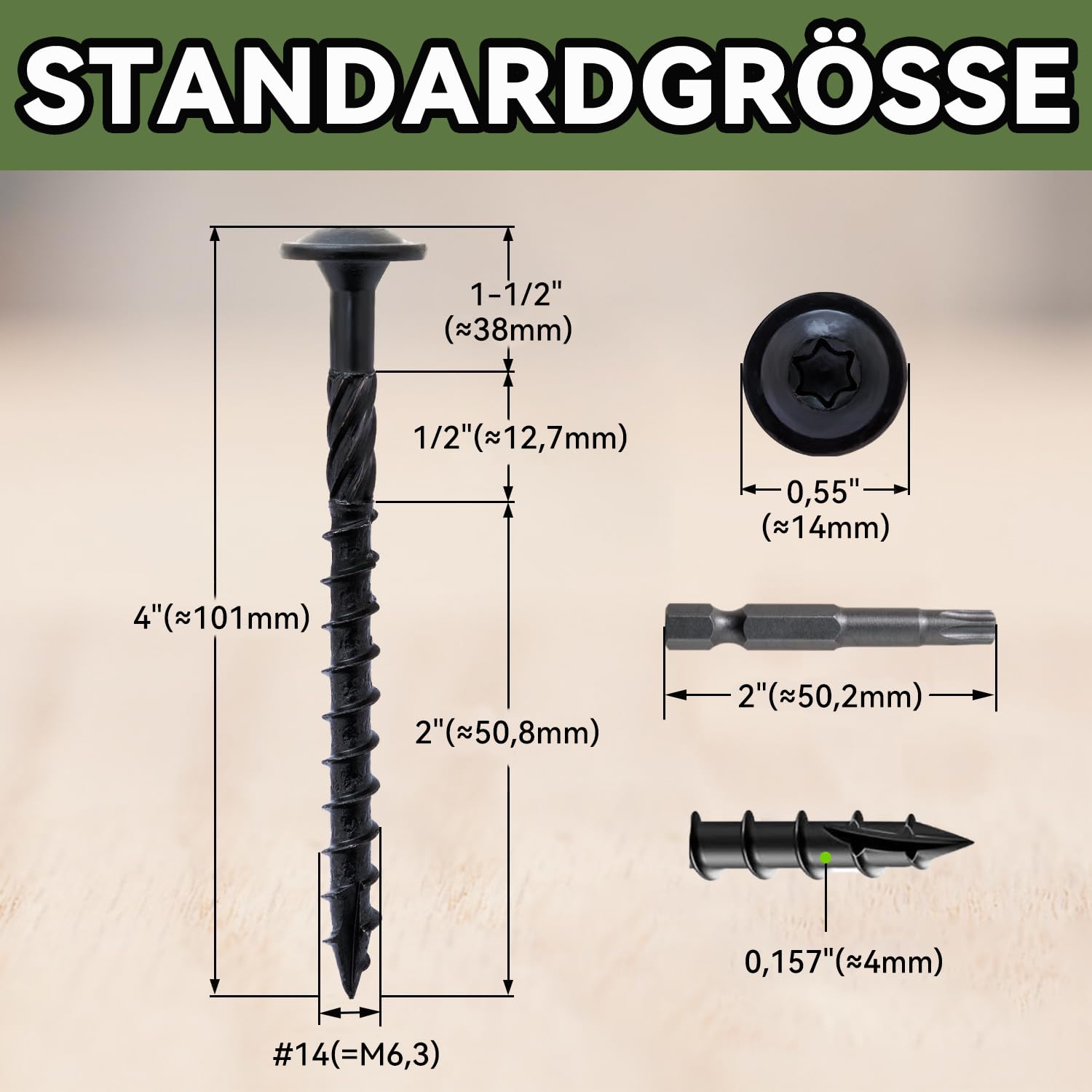 Confezione da 50 viti testa piatta 6,3 x 150 mm, viti per legno Torx, viti per costruzione in legno, viti per costruzione, viti Torx, filettatura parziale, con punta Torx - Honorern
