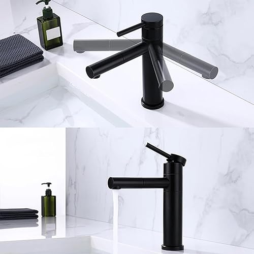 Rubinetto Bagno Lavabo, Miscelatore Monocomando per Lavabo con Acqua Calda e Fredda Regolabile, Rubinetto per Lavandino Cromato, Design Moderno e Resistente (Nero) - Honorern