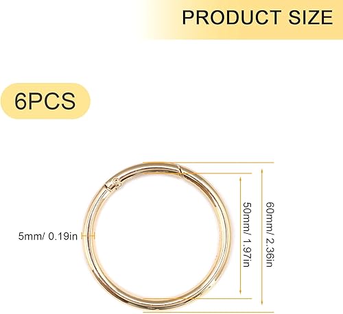 6 Pezzi 6cm Diametro Esterno Moschettoni per Borse, 5cm Diametro Interno, Moschettoni Rotondi a Molla Grande, Anelli per Borse per Artigianato, Decorazioni Fai-da-Te, Portachiavi, Borse - Honorern