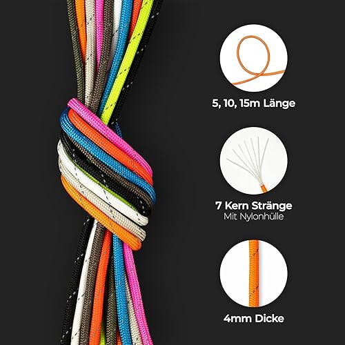 5,10 o 15m Filo Paracord 550 riflettente da 4mm | Filo Paracord Riflettente 7 Fili Interni | Equipaggiamento Outdoor (bianco riflettente, 15 metri) - Honorern