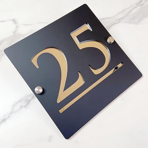 Cartello numero civico in argento nero cavo 3D acrilico personalizzato con nome di strada | Fonte moderna | Segnale indirizzo negozio piastra porta | Targhetta indirizzo personalizzata - Honorern