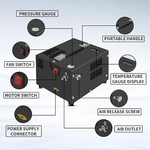 Compressore d'aria Pcp,4500Psi 30Mpa,Senza olio/acqua,Alimentato da auto 12V DC o casa 220 V con adattatore (incluso),Pompa per fucili ad aria compressa PCP e fucili ad aria compressa - Honorern