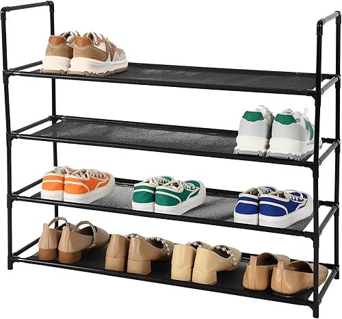 Amig - Scarpiera a 4 ripiani Zikan | 50 x 19 x 64,5 cm | Metallo e plastica | Nero | Scarpiera modulare e impilabile | Organizzatore per 12 paia di scarpe - Honorern