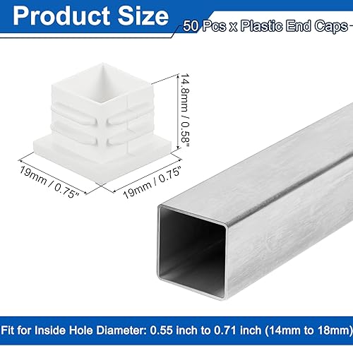 Tappi per Estremità Tubi Quadrati da 3/4' (19mm), 50 Pz Tappi in Plastica per Tubi Metallici, per Gambe di Sedie, Tavoli, Scaffali Libreria, Mobili, Bianco - Honorern