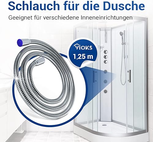 Tubo flessibile per doccia, 125 cm, tubo flessibile per doccia, in acciaio inox, prolunga e tubo per doccia - Honorern