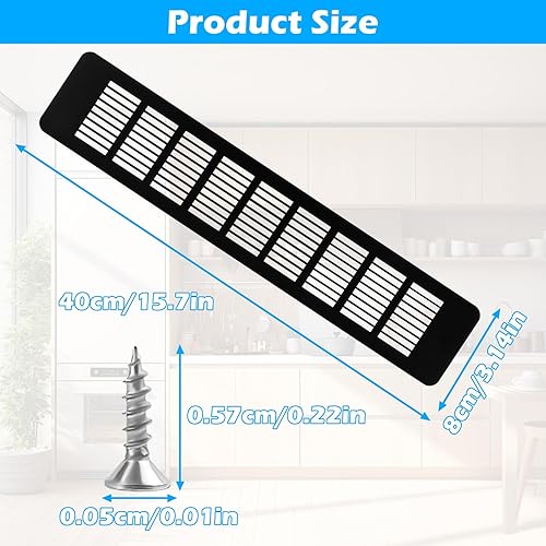 PBUSPU 4 pezzi Griglia di Aerazione, 80mmx400mm Alluminio Griglia ventilazione, Con 8 Viti, per Armadi e Camere da Letto Griglia per Mobili Griglia di Ventilazione per Porte - Honorern