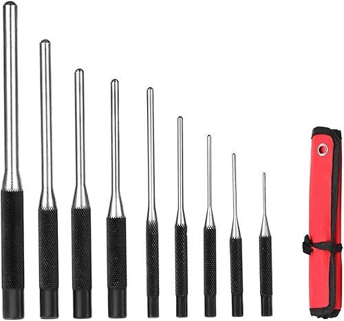 Set di 9 punzoni con custodia, strumento per la rimozione dei perni per la riparazione di gioielli automobilistici, orologi, set di punzoni rotondi in acciaio per cinturino in pelle e occhielli - Honorern