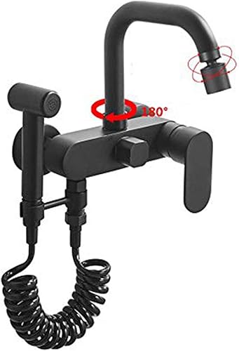 rubinetto cucina a muro Rotazione a 360 ° a parete Acqua per lavello a parete d'acqua possono essere commutate liberamente Tutto rame Con pistola spruzzo pressione-placcatura - Honorern