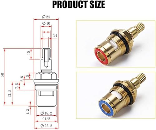 Valvola di Ricambio per Rubinetto, Cartucce per Rubinetto in Ottone e Ceramica con Rondelle, Rubinetto Valvola a Quarto di Giro G1/2' Valvola Rubinetti Acqua Calda Fredda Ricambi per Rubinetti, 1 Paio - Honorern