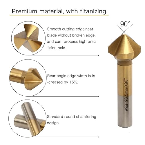 90°Gradi HSS Countersink drill Svasatori Punte da Trapano Placcatura in Titanio Set di 6 pezzi di 6.3mm 8.3mm 10.4mm 12.4mm 16.5mm 20.5mm per Legno Metallo Alluminio Drill Bits Titanio Rivestito - Honorern