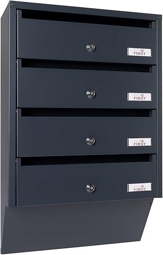 Cassetta delle lettere Maildrop 4 serratura a cilindro in acciaio antracite, 2 chiavi per 4 parti, con materiale di montaggio incluso - Honorern