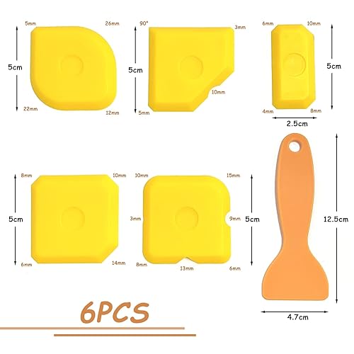Set di 6 raschietti, sigillante siliconico giallo liscio, levigatrice per giunti, bordatrice per applicatore di contorno, kit raschietto per cucina - Honorern