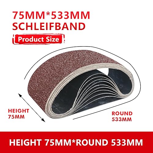 GZKTY Nastri abrasivi, 75 x 533 mm, set da 25 pezzi, grana (P80 x 5, P120 x 5, P150 x 5, P240 x 5, P320 x 5), per levigatrice a nastro - Honorern