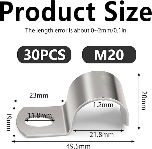 30 Morsetto per Tubi, Morsetti per Tubi a Foro Singolo, M20 Collari per Tubi in Acciaio Inox V2A, Morsetti per Cavi, Supporto Staffe per Tubi Cavi da 19-20 mm, Fascette Stringitubo per Tubo Acqua - Honorern