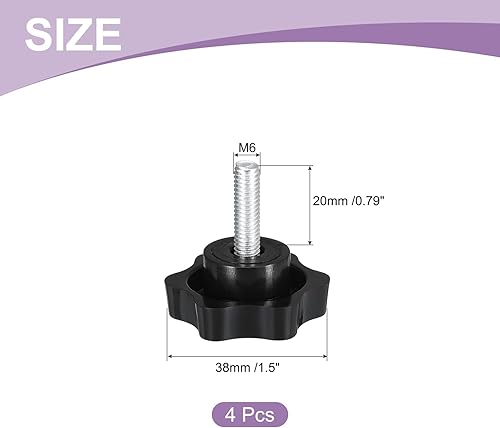 4pz M6 x 20mm Pomelli a Stella, Manopola Serraggio a Forma Esagonale Plastica Vite Manopola Ricambio Serraggio Manuale per Sostituzione Manopola Base Ombrellone - Honorern