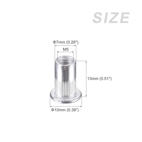 Rivetto Dadi (M5) 50pz, Alluminio Lega Zigrinata Corpo Filettato Inserti Dado - per Mobili Meccanici Fissaggi, Argento Tono - Honorern