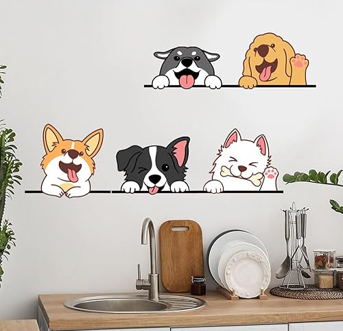 Adesivi Cani, Adesivi Da Parete 3d Con 5 Animali Domestici, In Vinile, Motivo: Cucciolo Di Cane, Adesivi Murali Animali, Carta Parati Animali, Carta Da Parati Cameretta Bambino - Honorern