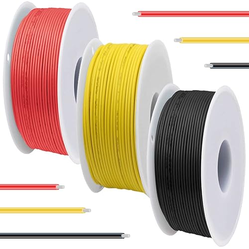 DAOKAI 22 Gauge PVC Cavo elettrico 300V 22 AWG UL1007 Fili di rame rivestiti con nucleo solido 3 colori (nero, rosso, giallo) 7m ogni cavo Kit di cavi di aggancio per stampante 3D, modello di auto - Honorern