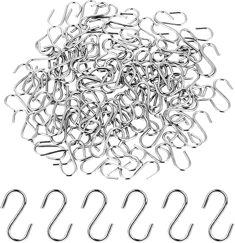 100 ganci a S piccoli, 14 mm, piccoli ganci in metallo in acciaio inox, a forma di S, per fai da te, gioielli da appendere, portachiavi per giorno (argento) - Honorern