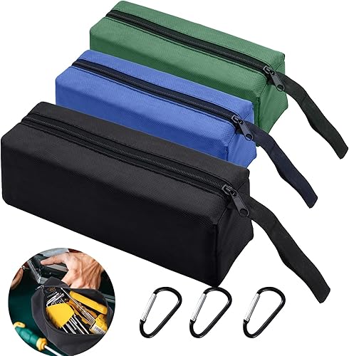ZYNERY 3 piccole borse per attrezzi, impermeabile, con chiusura lampo, piccola custodia multiuso per parti, attrezzi, cancelleria, cancelleria, cancelleria (nero, verde e blu) - Honorern