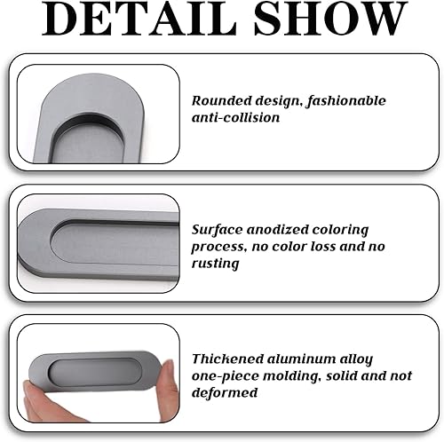 2 maniglie autoadesive ovali scorrevoli in lega di alluminio, design moderno, senza foratura, per porte di fienili, finestre, armadi (grigio, 100 mm) - Honorern