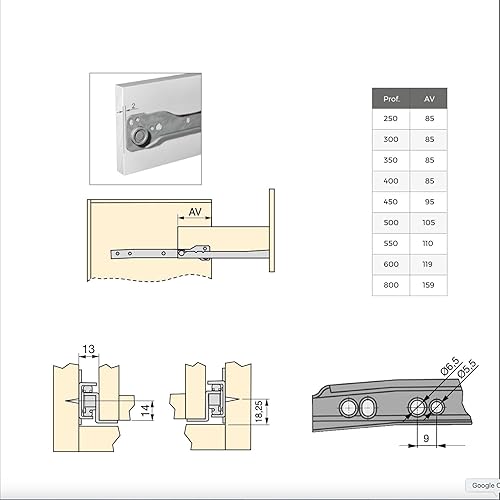 Coppia Guide Scorrevoli a Rullo per Cassetti in Legno – Montaggio Laterale, Portata 25kg, Colore Marrone (50cm) - Honorern
