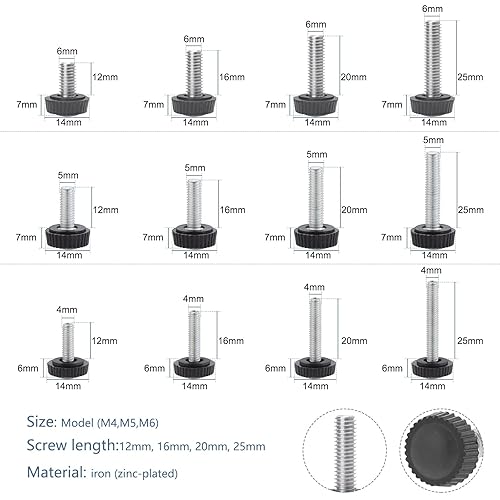 195 Pz Viti a Testa Zigrinata M4 M5 M6, Viti a Testa Zigrinata Filettate, Zincato Pomello a Testa Zigrinata, Viti a macchina - Honorern