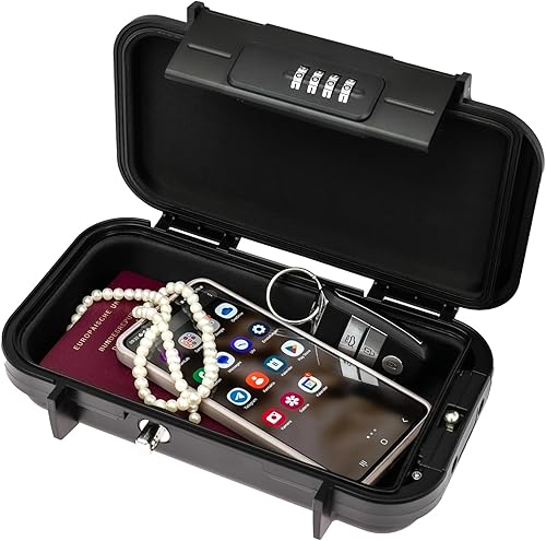 318-02 Cassaforte portatile con serratura a combinazione, mini cassaforte impermeabile con fune metallica | 23,5 x 14,5 x 5,8 cm - Honorern