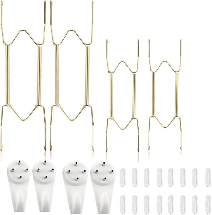 Set di 4 Appendi Piatti da Parete in Acciaio Inossidabile, 8 e 10 Pollici con 16 Coperture Protettive Trasparenti, Ganci per Piatti da Appendere per Display Decorativi, Facile Installazione - Honorern