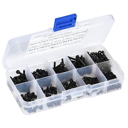 Set di viti a esagono incassato, 300 pezzi M2,5 x 3-20 mm 12,9 grado in acciaio legato nero con esagono incassato Vite a testa cilindrica con dado - Honorern
