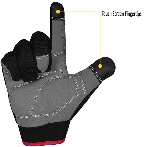 Guanti da lavoro da uomo con touch screen, traspiranti, elastan, imbottiti, per lavorare con le nocche e il palmo della mano, per la sicurezza, costruzione, giardinaggio, campeggio, guida (XL) - Honorern