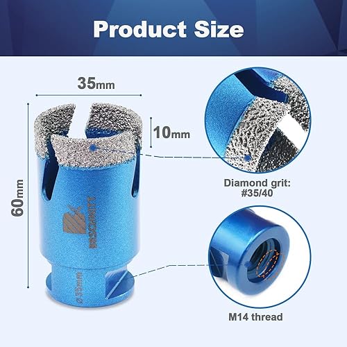 Set di punte diamantate per piastrelle, taglio diamantato e fresa da 25 diamanti, 50 mm, un adattatore per ceramica, granito, porcellana, piastrelle, gres porcellanato, muratura, 10 pezzi - Honorern