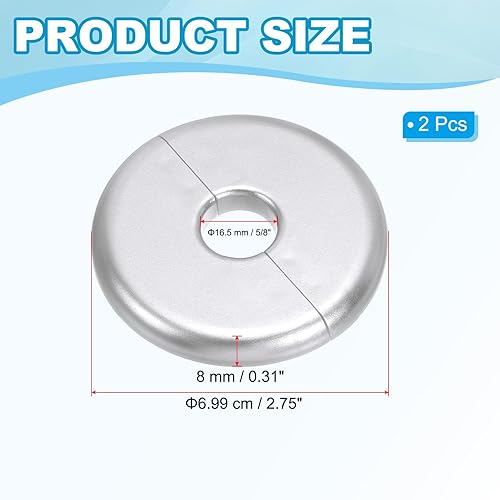 PATIKIL Flangia Separazione a Parete 0.65' (16.5mm), 2Pz Piastra Protezione Autoadesiva Rotonda in Abs, Fibbie per Tubo Dell'Acqua, per Cucina, Bagno, Rubinetto, Decorazione, Argento - Honorern