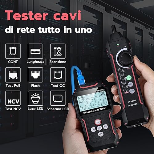 Mcbazel Tester per Cavi di Rete con PoE e NCV, Misurazione della Lunghezza del Cavo, Porta Flash, Rilevatore di Line - Honorern