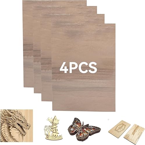 4 Pezzi A4 3mm Spessore Compensato Bianco, Incisione Laser Cnc Taglio 3 Strati Fogli di Legno Non Finiti 297X215 mm (A4), per Artigianato, Modelli Fai-Da-Te (#04 Mogano) - Honorern