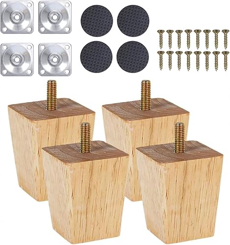 Piedini per Mobili in Legno, 4 Pezzi Piedi in Legno per Divano, Gambe Del Divano per Pavimenti in Legno, Gambe Del Divano in Legno Affusolate per Divano, Armadio E Letto, Con Viti (5cm, Quadrato) - Honorern