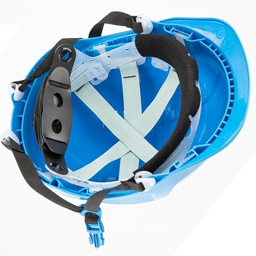 Högert Technik - Casco protettivo PLONER blu tinta unita | Casco protettivo per lavoratori edili | EN 397 | regolabile con un pulsante | fori di ventilazione | fascia di sudore | protezione dai raggi - Honorern