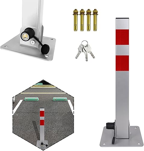 Barriera Parcheggo, Dissuasore Parcheggio Pieghevoli, Barriere Per Parcheggi Con 6 Chiavi e Strisce Riflettenti, 600mm, 1 Pezzo - Honorern