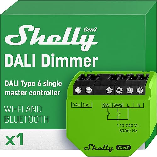 Shelly DALI Dimmer Gen3, Rete di Luci DALI, Alimentatore LED, Alimentazione Bus Integrata, Supporto KNX, Controllo Remoto, Wi-Fi e Bluetooth, Non Richiede Hub - Honorern