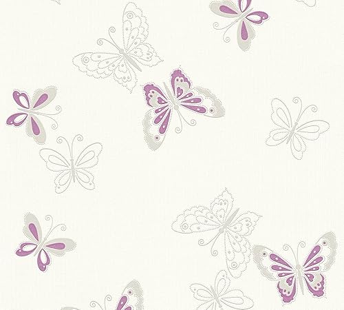 Carta da parati in tessuto non tessuto glitterato Happy Spring con farfalle, 10,05 m x 53 cm, beige metallizzato, prodotto in Germania 347651 34765-1 - Honorern