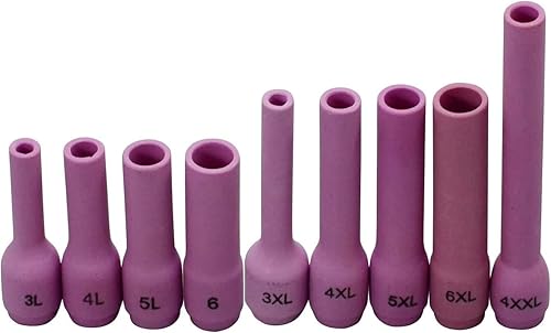 RIVERWELD TIG KIT Ugello in alluminio Tazza in ceramica extra lungo 796F70 796F71 796F72 796F73 796F74 796F75 796F76 796F77Per DB SR WP 9 20 25 Torcia per saldatura TIG 9 pezzi - Honorern