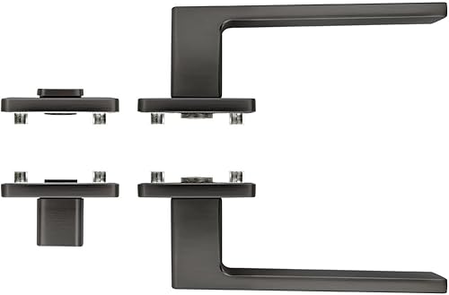 Maniglia Bormio per per bagno e WC | maniglia per porta moderna e di alta qualità | ferramenta per porta con rosetta | per porte interne e delle camere | Nero - Honorern