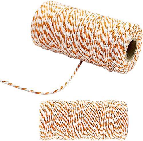Cordino di spago in cotone, 100 m, colore arancione scuro e bianco, 1,5 mm, per lavori fai da te, lavori a maglia, appendere alla parete, giardinaggio e confezioni regalo - Honorern